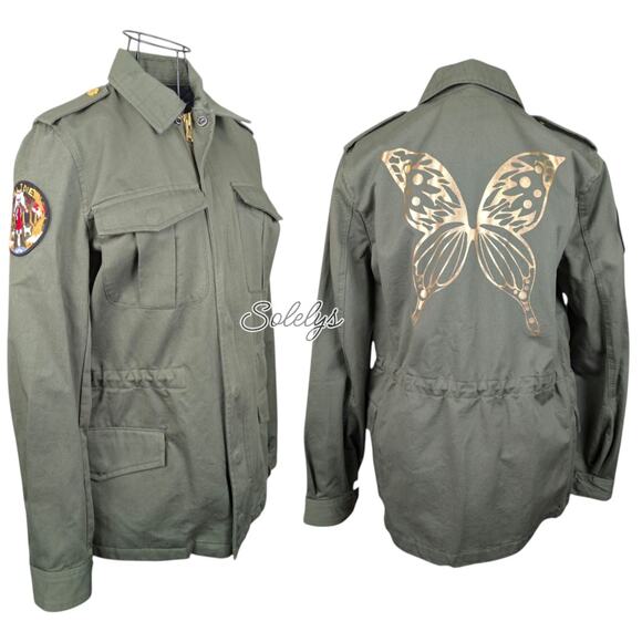 Zadig & Voltaire Kayak Green Gold Butterfly Cotton Cargo Utility Jacket XS NWT - Picture 1 of 11